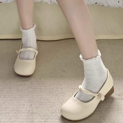 Weiße runde Spitze Retro vielseitig leichte Mündung dicker Absatz Einzelne Schuhe Damen neu Herbst und Winter Rock Mary Jane Schuhe