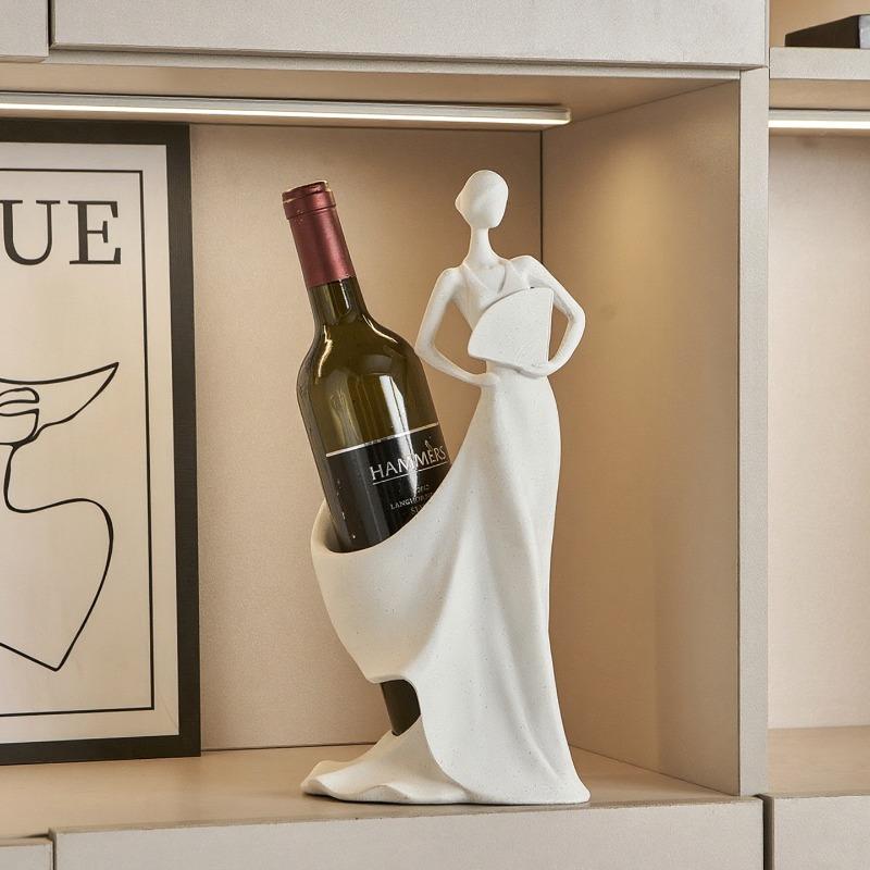 Creative Elegant Lady Resin Figurine Sculpture Modern Art Wine Rack Storage White Girl Figurine Craft Wine Rack Home Decor Gift