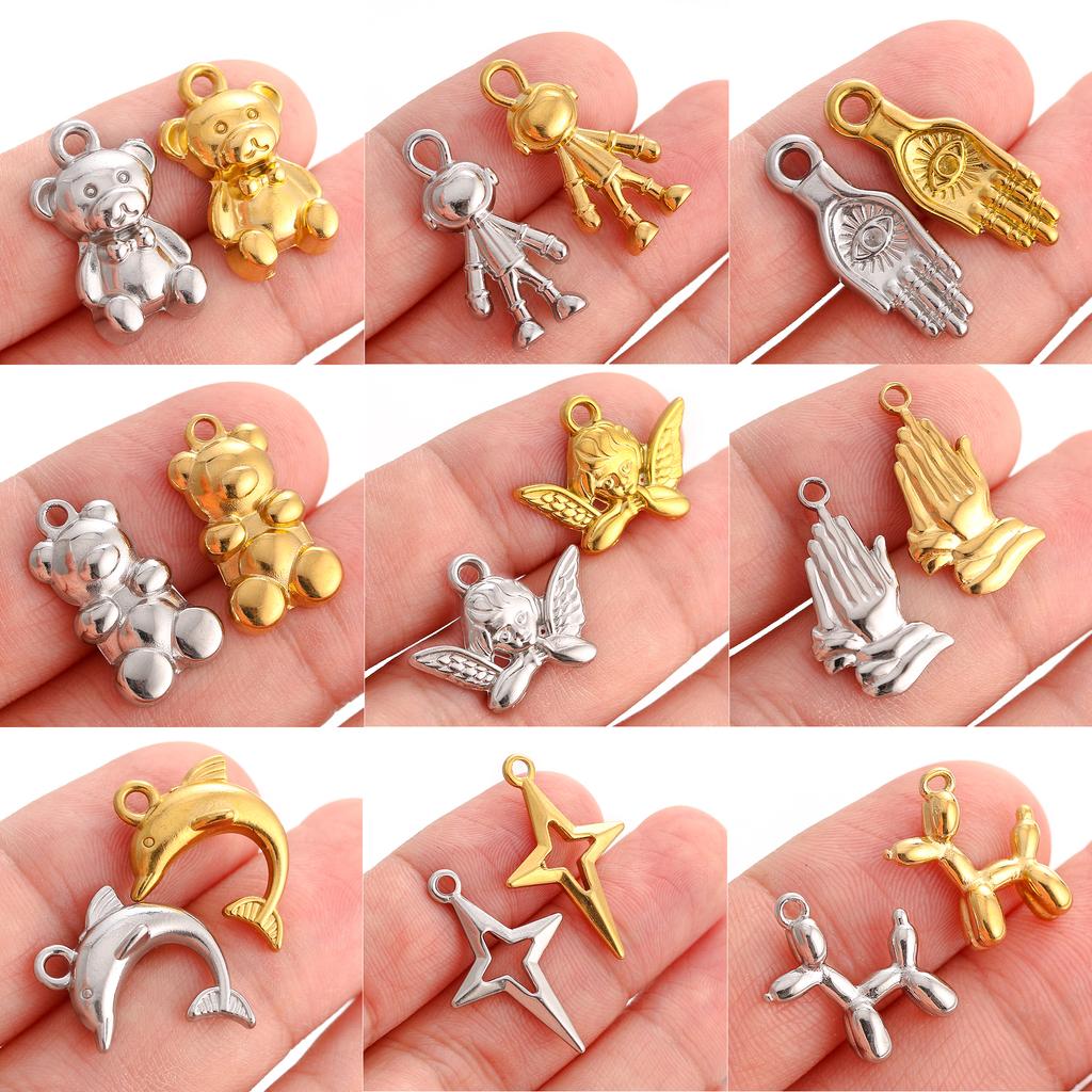 3Pcs Stainless Steel Universe Ocean Animal Pendants Charms DIY Jewelry Making Astronaut Star Bears Balloon Dog Craft Finding