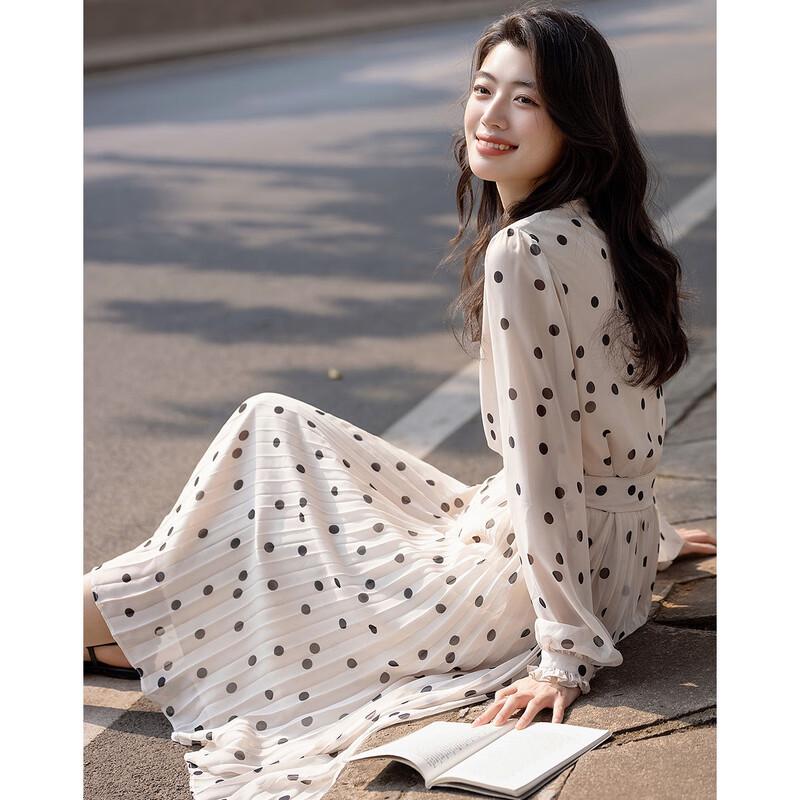 Rochie Midi Elegantă Retro cu Buline și Falduri, Linie A