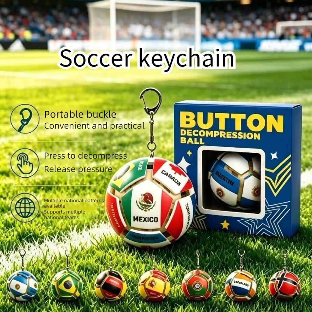 Soccer Ball Keychain Fidget Toy Portable Stress Relief Pendant Multi Team Souvenir Gift Box Decompression Toy For Football Fans