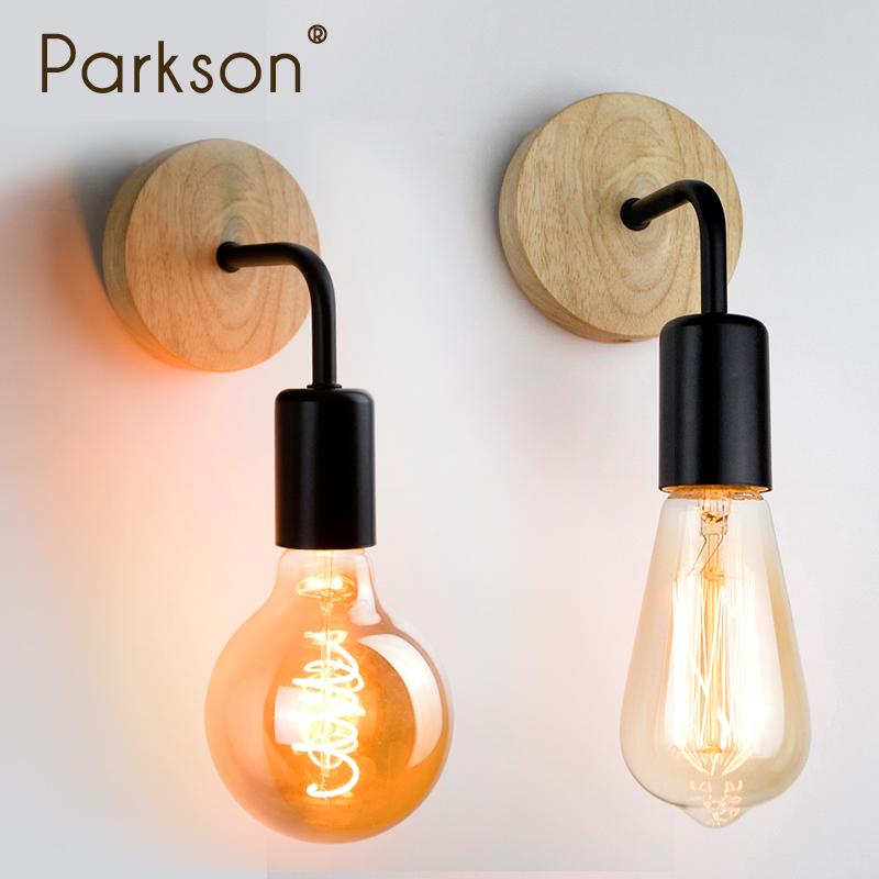 Retro Wood Wall Lamp E27 Vintage Loft Industrial Decoration Sconce Bedside Wall Light Fixture Indoor Lighting Bedroom luminaire