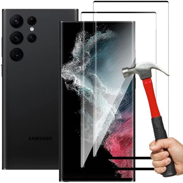 Verre Trempé pour Samsung Galaxy S22 Ultra - PROSHOP - Lot 2 - Bord Noir - Résistance 9H - Anti rayure