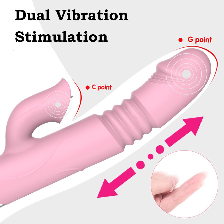 Doppelzungen-Vibrationsdildo mit wärmendem Teleskop-Rotationsvibrator für Frauen, Anal-Vaginal-Klitoris-Stimulator-Sexspielzeug