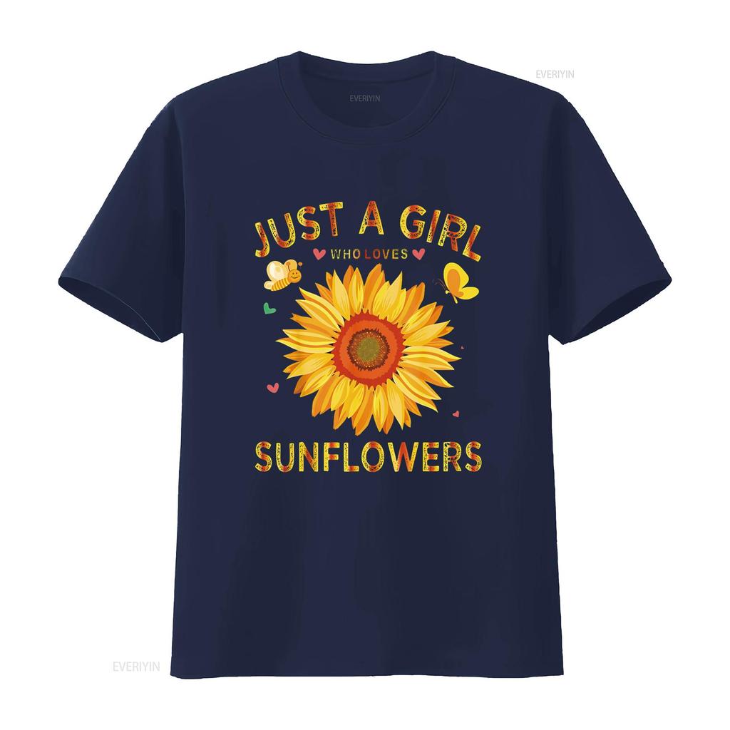 Fashion Sunflower T Shirt For Women Crewneck Just A Girl Who Loves Sunflowers Black vintage Washed Breathable Unisex
