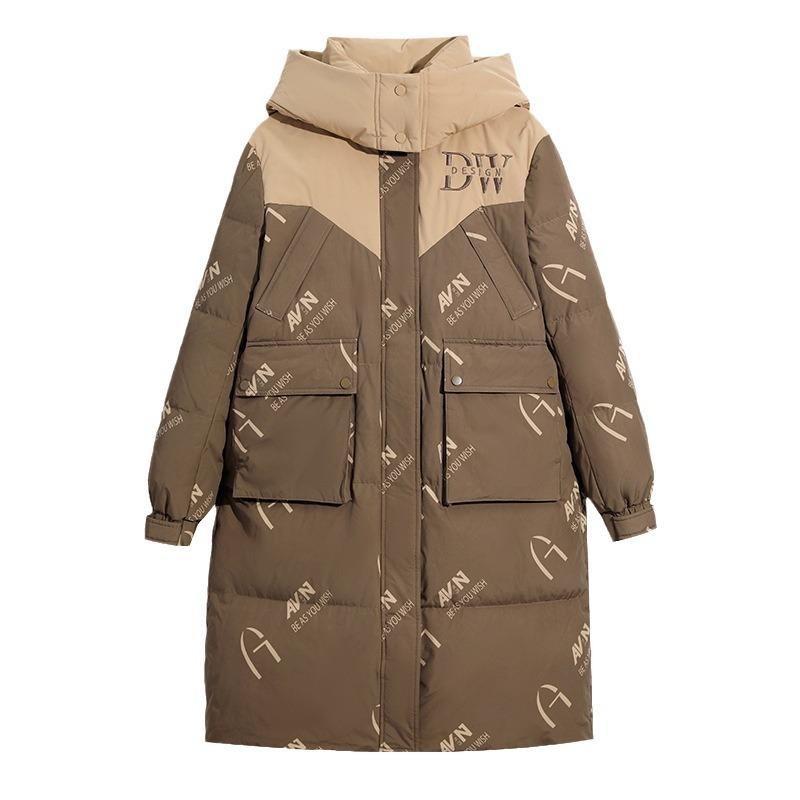 Зимняя женская длинная хлопковая куртка выше колена 2024 года Женская контрастная верхняя — фото 5