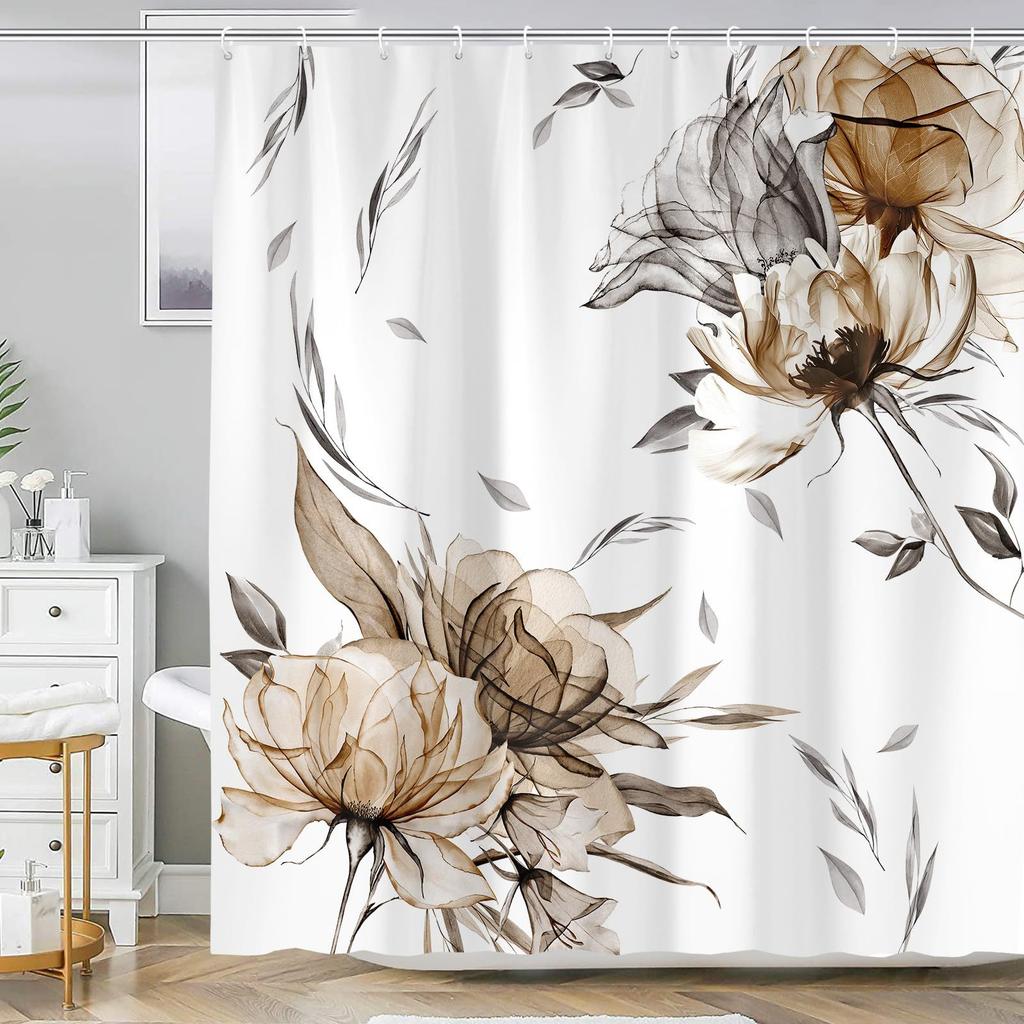 Rideau de douche floral violet gris fleur Ensemble de rideaux de salle de bain Rideau de douche rustique ferme bohème avec crochet