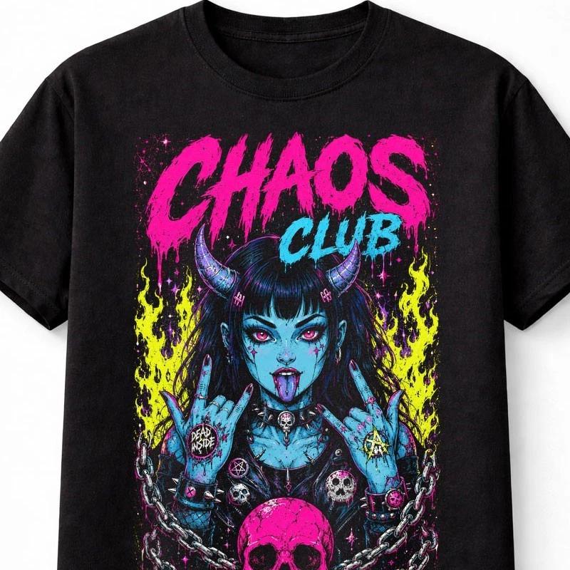 Chaos Club Demon Goth Punk Girl Neon Horror Unisex TShirt S