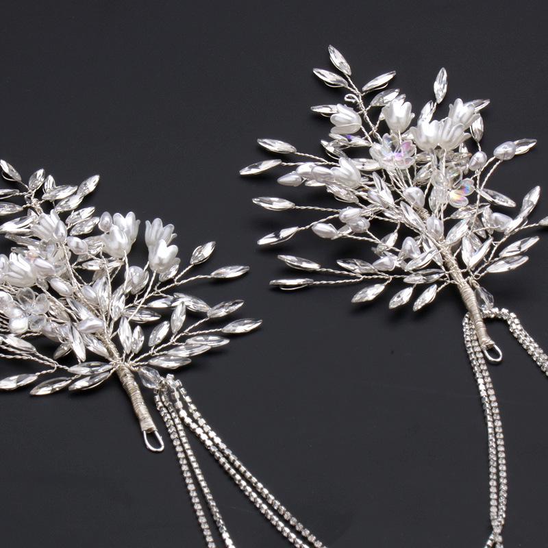 Handmade Korean Pearl Bridal Hair & Earring Set with Claw Chain and Sideburn Clips