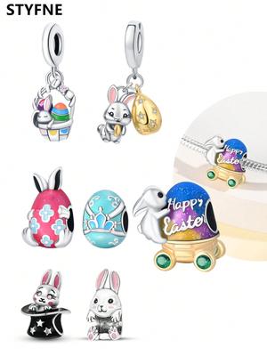Charms Plata Easter Bunny Surprise Egg Beads Charm Copper Plated Fit Copperoriginal Bracelet For Jewelry Making Diy Charm