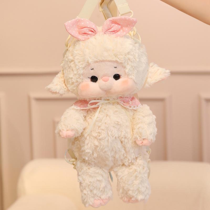 Cute Chubby Bunny Sheep Lolita Backpack Plush Toy Soft Stuffed Animal Babys Accompany Dolls for Girls Kids Gifts Bag Decor