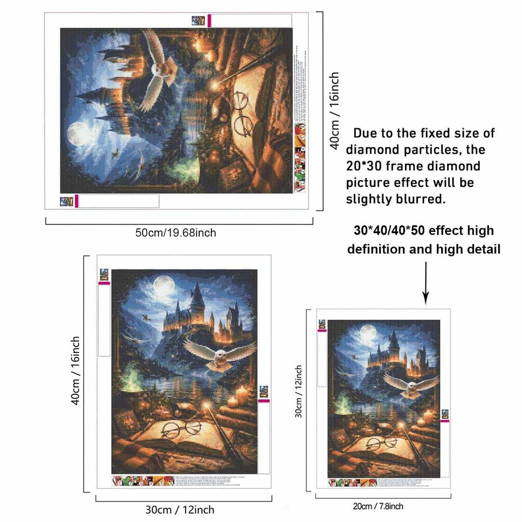 Creative Diamond Painting Kit for Adults DIY Hogwarts Castle Owl Rhinestone Picture Canvas for Leisure Craft Wall Art and Gift Making Fun Set