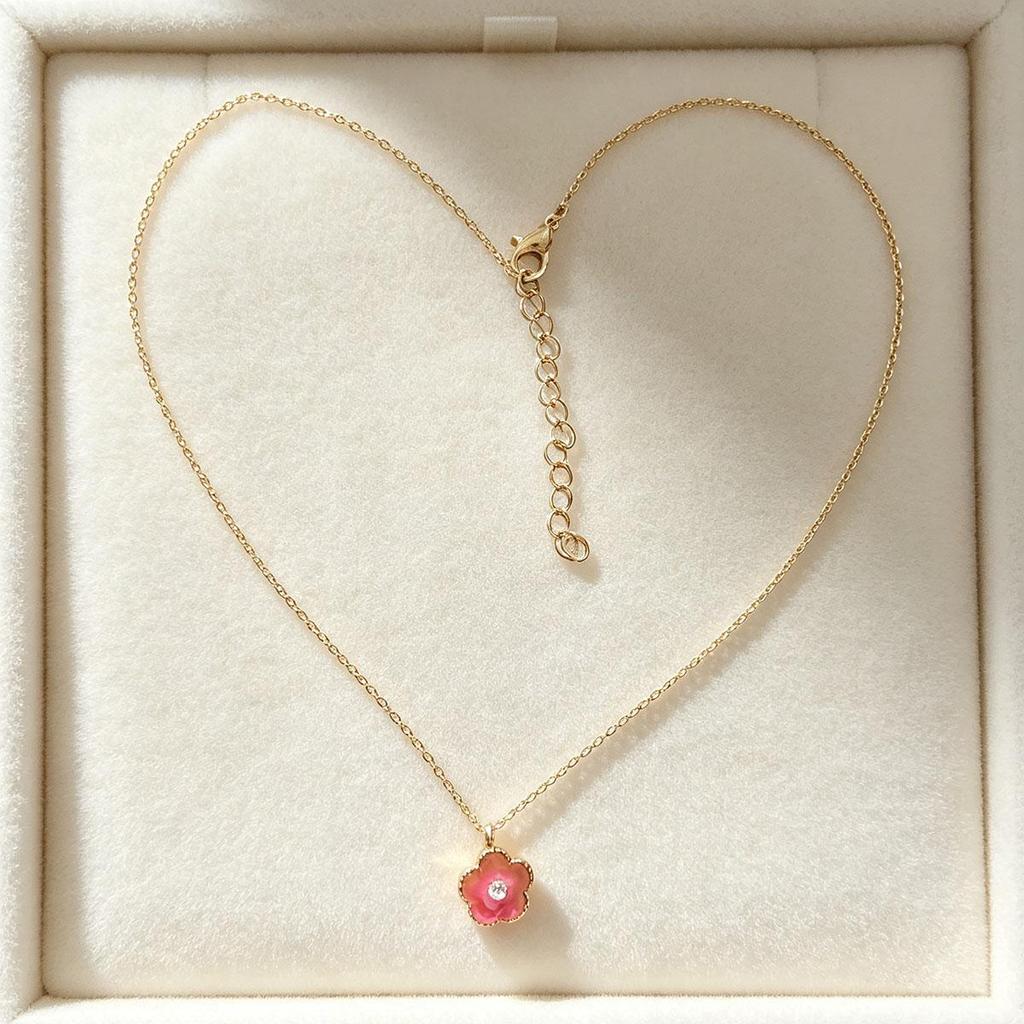 Small Peach Blossom Necklace, Niche Sweet Daily Collarbone Chain, Pink Flower Gentle Versatile Necklace for Women