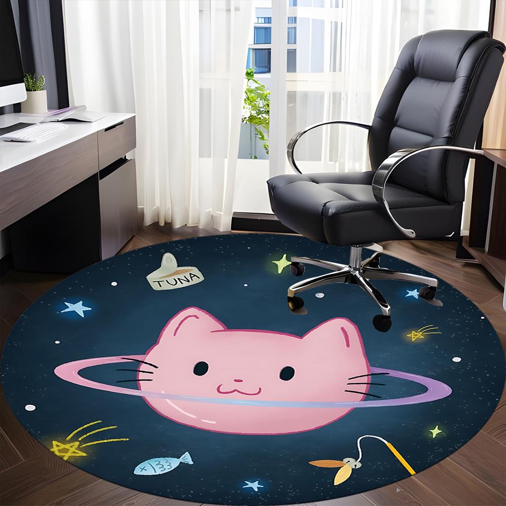 1pc Space Cat Office Round Area Rug, Indoor Mat Suitable ForOffice, Under Office Chairs Bedroom Living Room Home Decor, Room Deco q043