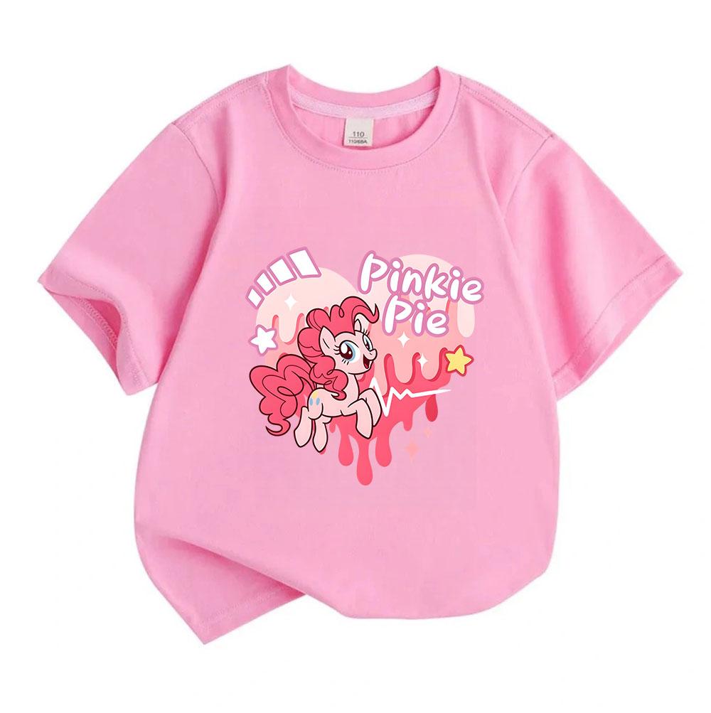 Kids Boys Girls 100% Cotton Crew Neck Short Sleeve T-Shirt, Cute Pink Pony Print Casual Comfortable Tee for Daily Wear, Lightweight Breathable Summer