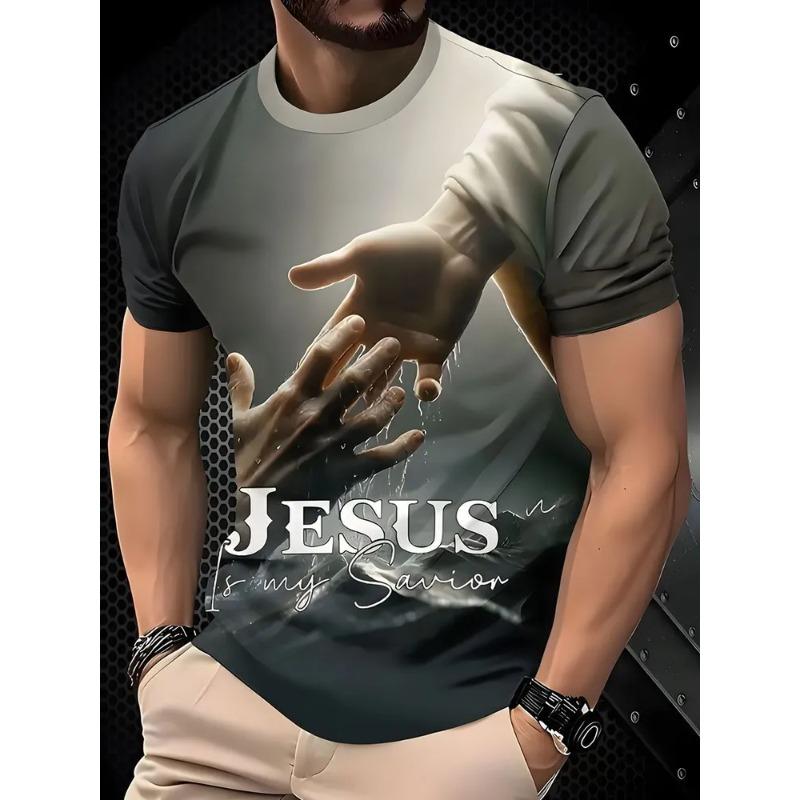 Summer Men's 3D Jesus Print Crew Neck T-Shirt