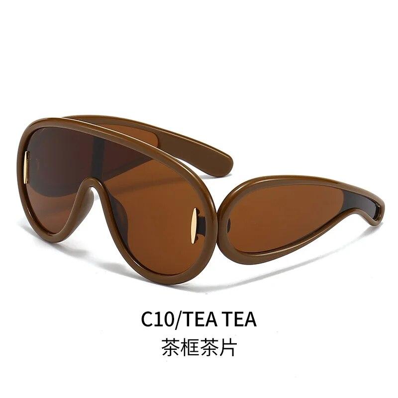 New Luxury  Wave Mask Sunglasses Women Fashion One Piece Sun Glasses For Men Oversized Oval Trending Sunglasses