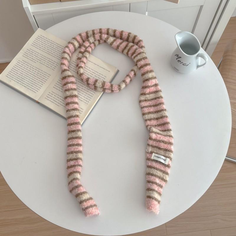 Womens Knitted Striped Long Warm Scarf Winter Chic Style Lightweight Wool Blend Neck Wrap Office Casual Wear