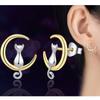 Ear Studs Cat Moon Design Brass Delicate Fade Resistant Stud Earrings for Ball Date Party