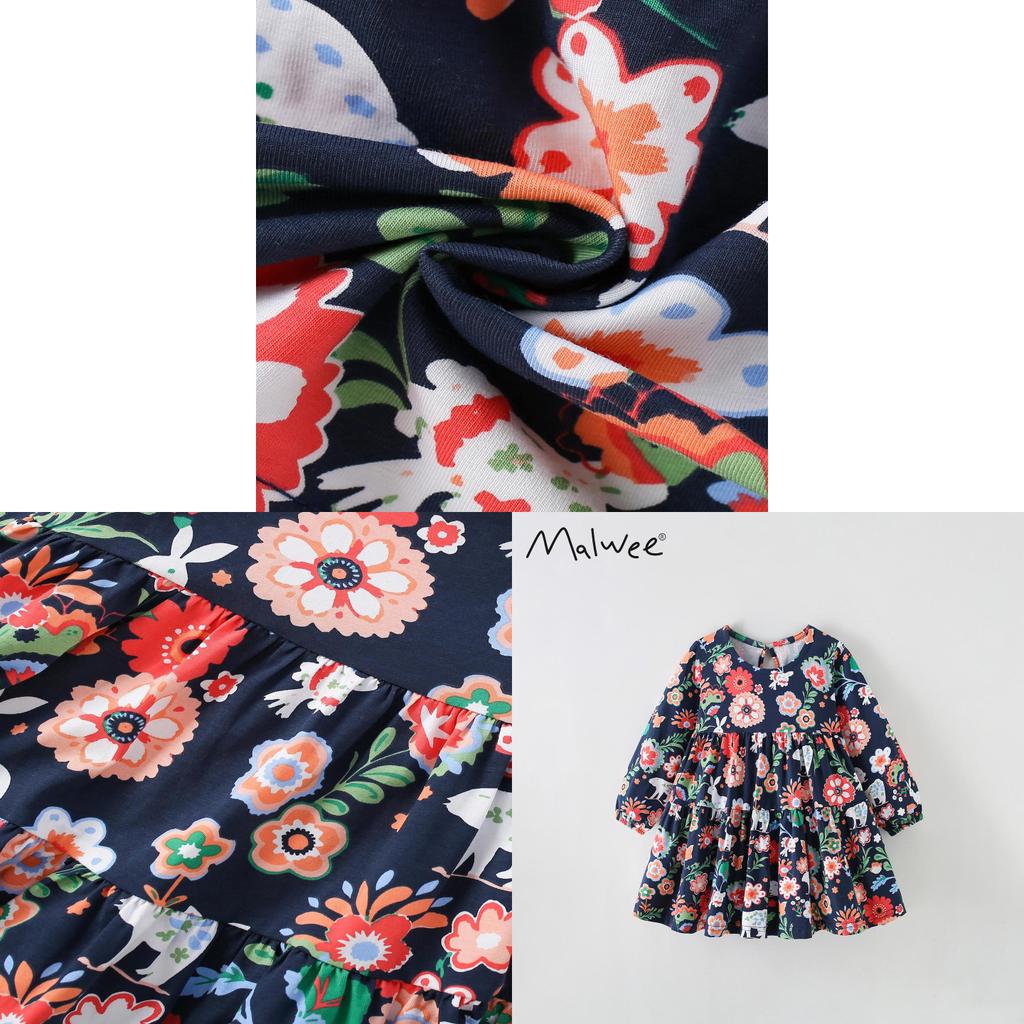 Girl Dress With Cartoon Animal Pattern Soft Cotton Winter Christmas Gift