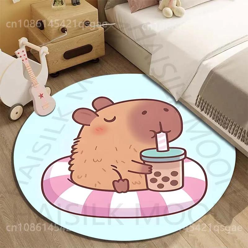 Disney Capybara Cartoon Gedruckte Runde Matte Wohnzimmer Sofatisch Schlafzimmer Boden Teppich Große Fläche Haustier Teppich Heimdeko Geschenke