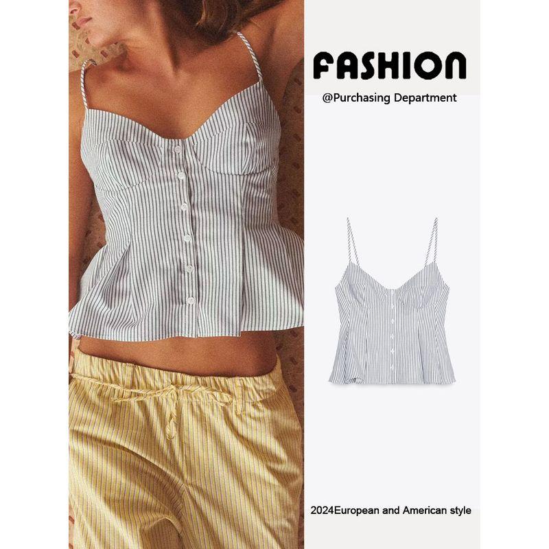 Za2025 Spring New Women clothes Sexy off-the-Shoulder Small Pleated Poplin Sleeveless Sling Top 2890456 063