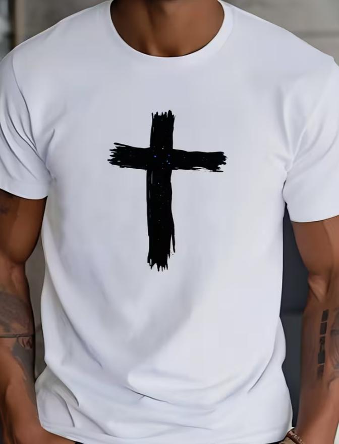 Unisexs Tshirt Short Sleeve Round Neck Casual Oneck Top Cross Office Wear Gift Yearround Shirt For Daily Wear Church Events