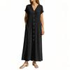Women's Fashion Loose Solid Color Cotton And Linen V-Neck Pocket Casual Dresses