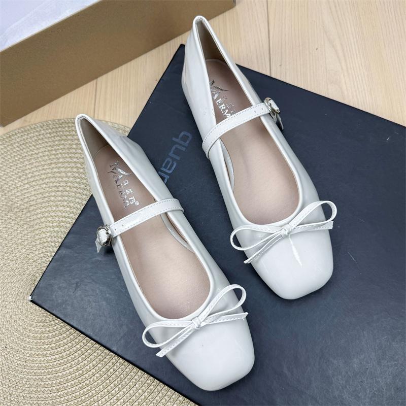 Fashion Flat Shoes for Women's Spring Autumn Square Toe Bow Mary Jane Shoes Women's Patent Leather Casual Women's Shoes Large Size 43 44