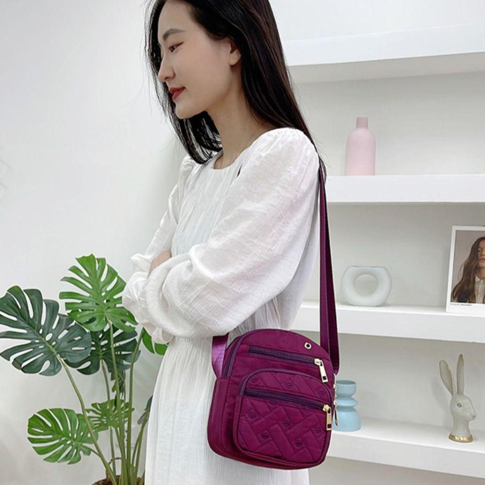 Five-layer Zipper Crossbody Bag Nylon Small Phone Bag Trendy Shoulder Bag  Cosmetic Bag