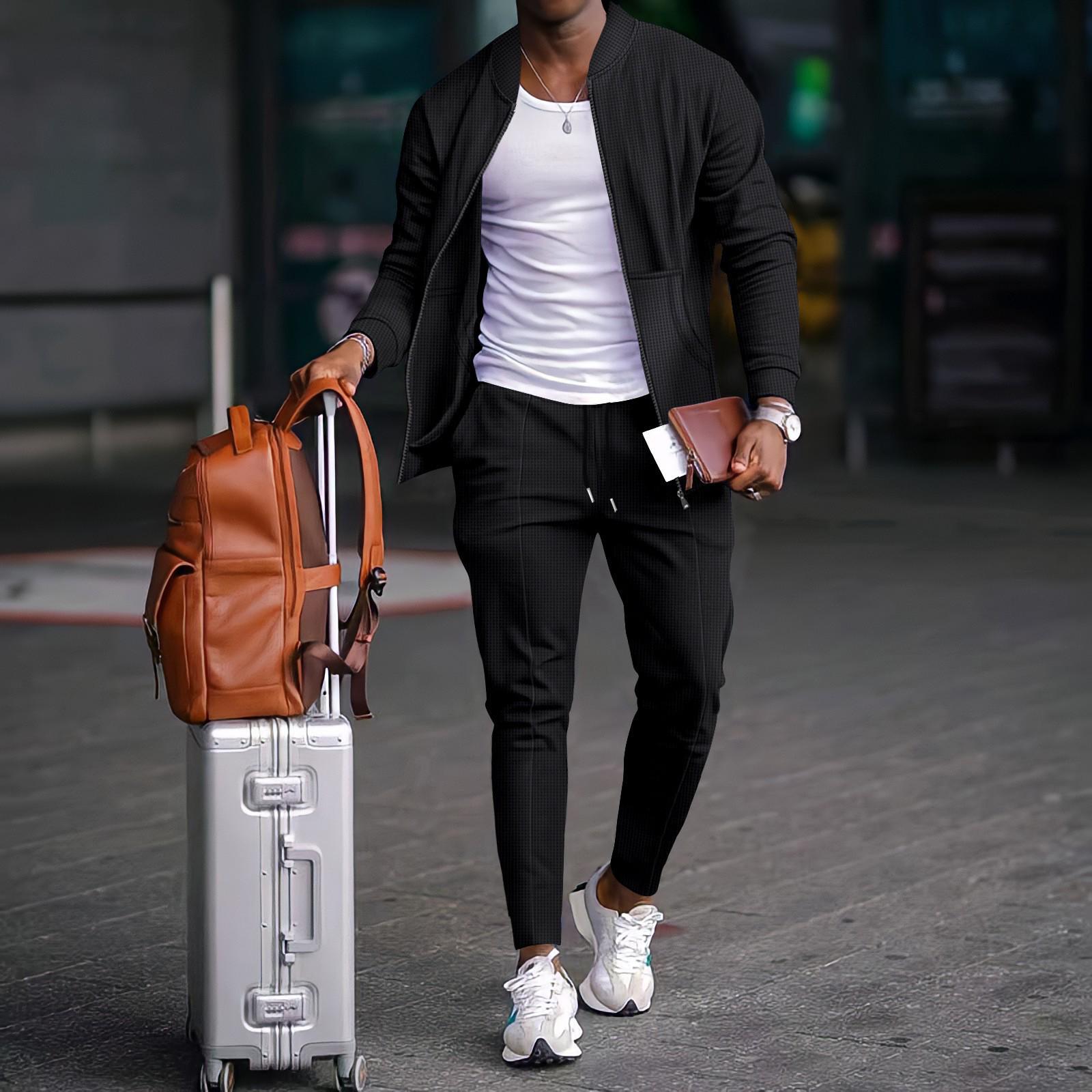 

Men s Autumn 2025 Waffle Baseball Jacket & Trousers Set M чорний