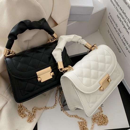 Yousheng Women Quilted Diamond Pattern Shoulder Bag Stylish Top Handle Bag with Chain Strap Stylish Crossbody Bag Solid Color Handbag for Commuting