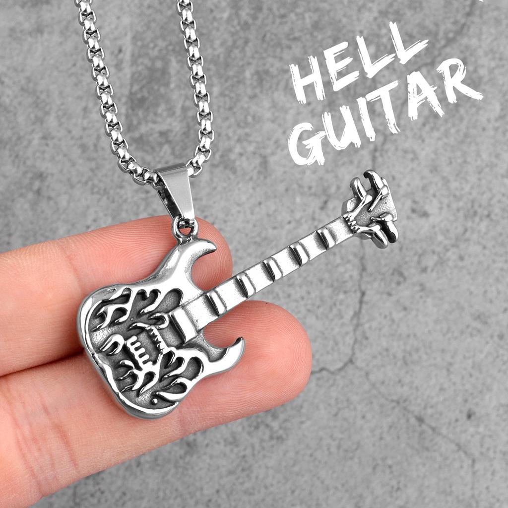 Höllischer Gitarrenrock Lange Herren Halsketten Anhänger Kette Punk für Freund Männlich Edelstahl Schmuck Kreativität Geschenk Großhandel