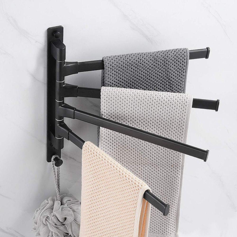 Black Swivel Towel Rack Aluminum Towel Holder Swing Arm Towel Rack  Bathroom Kitchen Laundry Room