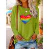 T-shirt da donna con stampa a cuore color arcobaleno, grafiche, camicette a maniche lunghe, top corto, taglie forti, abbigliamento da donna