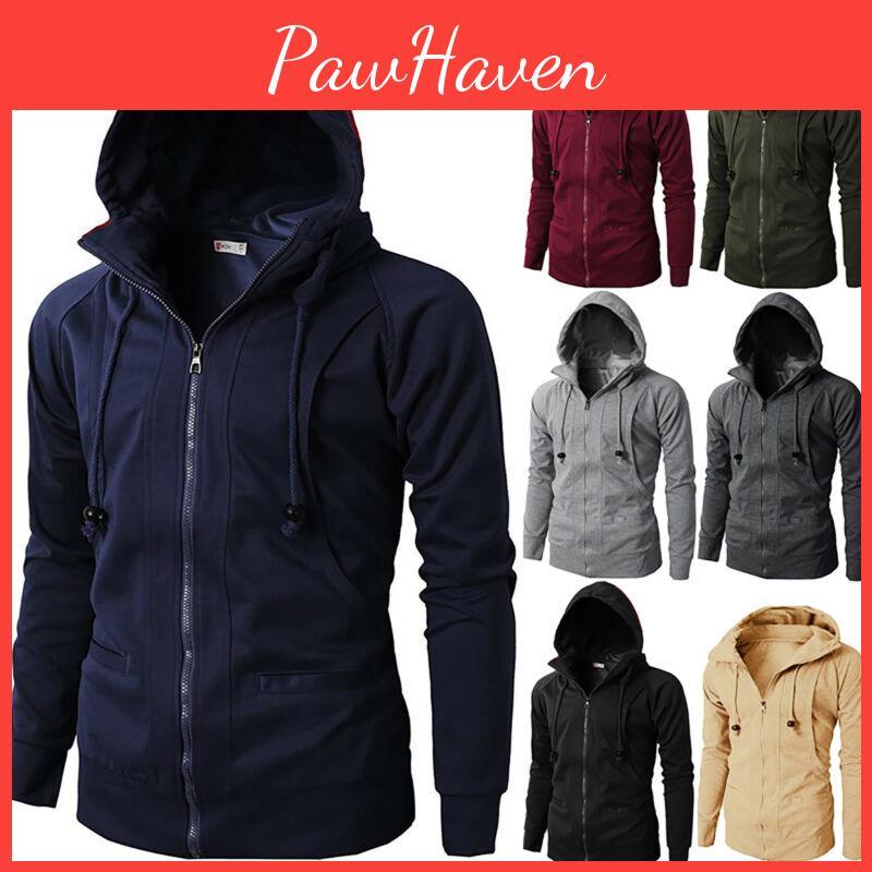 Stylish Men's Hooded Coat With Drawstring And Zipper Up Slim Fit Hoodie Jacket Overcoat