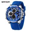 Sanda Dual Display Men's Multifunctional Sports Watch with Silicone Strap and Waterproof Feature