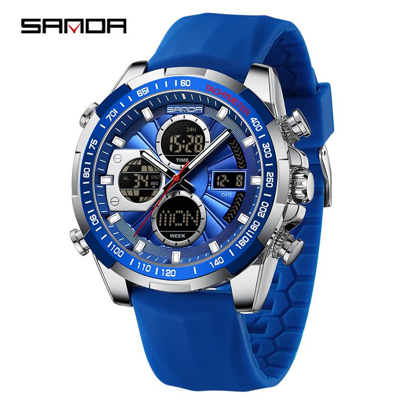 Sanda Leather & Steel Luminous Quartz Men s Sports Watch with Large Dial & Alarm