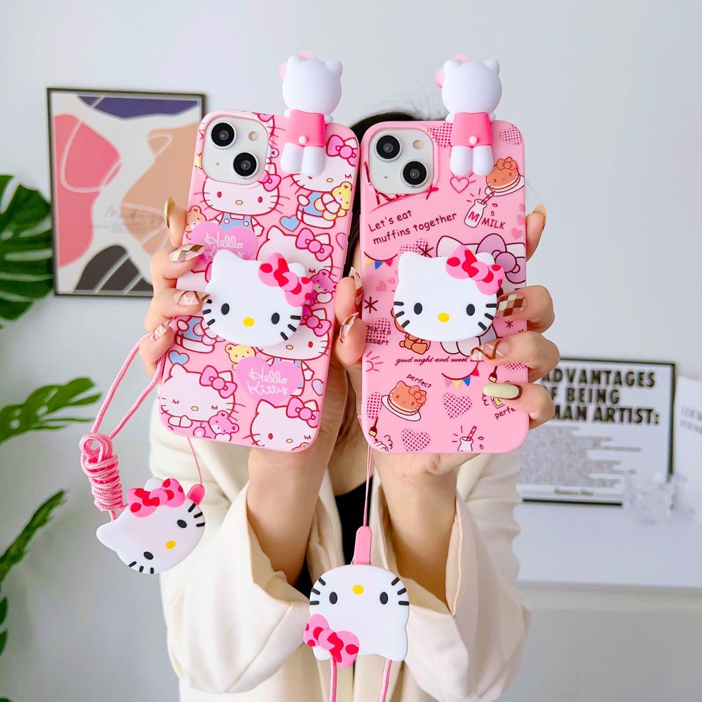 For Samsung Galaxy A17 A07 A16 A06 A26 A56 A04E A05 A05s A15 A25 A35 A55 Cake Kitty Case With Holder Rope