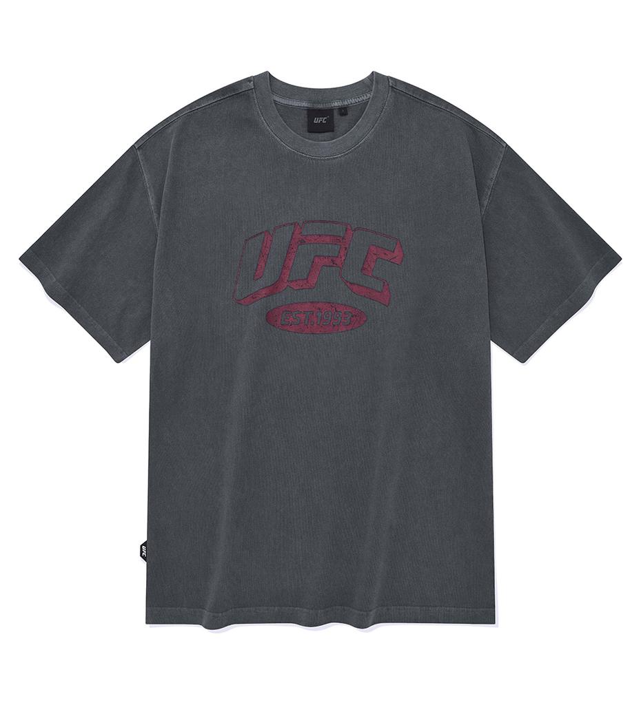 UFC SPORT Ufc Arch Logo Relaxed Fit Dyed Short Sleeve T-Shirt Charcoal U2Ssu2337Ch