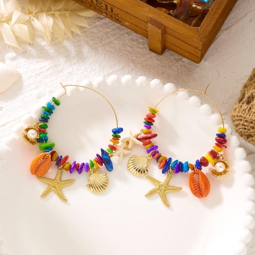 Ocean Theme Drop Dangle Earring Round Shell Charm Earrings New Hoop Pendant Earrings Jewelry