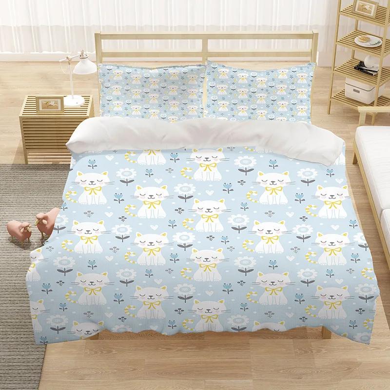 Cartoon King Queen Duvet Cover Cute Animals Bedding Set Kids Boys Girls Octopus Starfish Blue Soft 2/3pcs Polyester Quilt Cover