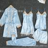 Non-elastic satin simulation silk pajamas, sex underwear, five-piece set of suspenders, sexy women's loungewear