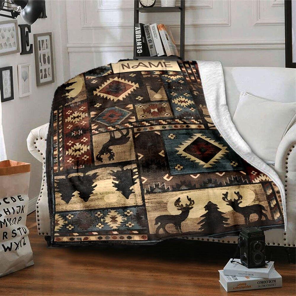 Western Deer And Moon Pattern Home Customize Your Name Blankets Soft Cozy Lightweight Versatile For All Seasons Perfect For Picnics Sofa Office Bed