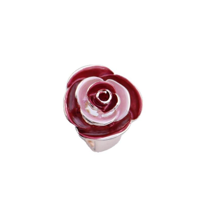 New Enamel Hollow Rose Elastic Ring Women's Simple High-end Three-dimensional Flower Ring