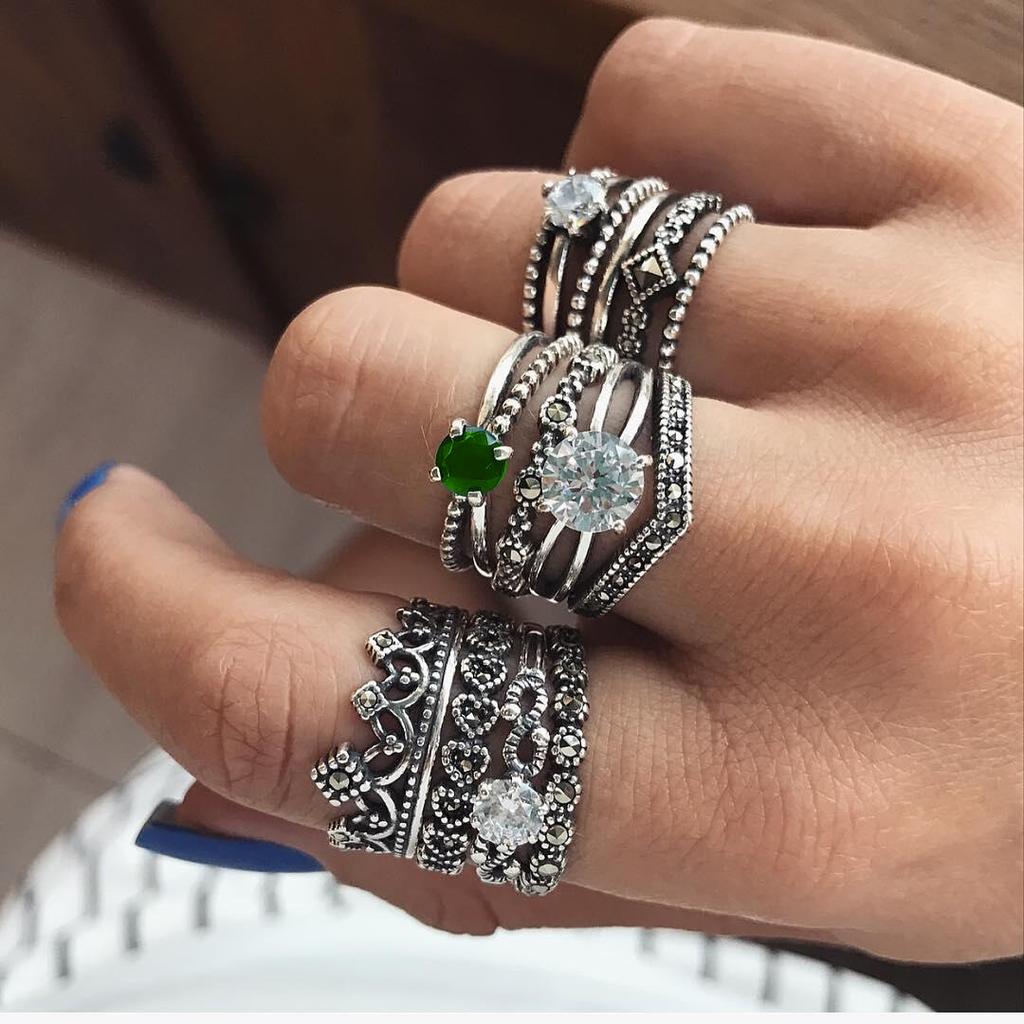 Vintage Zirkon-Ring-Set, 12-teilig, weiß