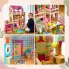 Large Wooden LED Dollhouse with Garage, Garden and 17 Furniture 90 Cm – Kinderplay (GS0020)