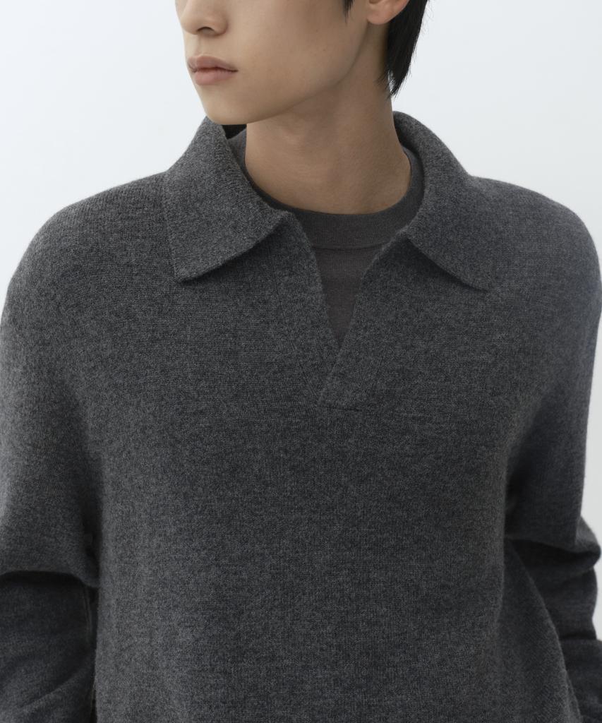 MUSINSA STANDARD [Victoria Wool] Slit Neck Collared Knit [Medium Grey]