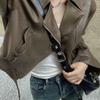 Lapel Short Pu Leather Jacket Women's Velvet Spring and Autumn New Leather Jacket