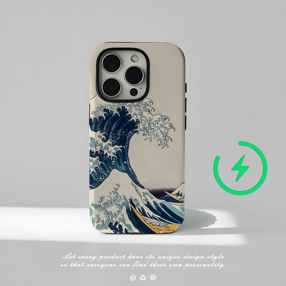 The Big Wave Of Kanagawa Phone Case Magnetic For IPhone 16 15 14 13 12 11 Pro Max X XR XSMax 7 8 Plus Glossy Film Hard PC Cover